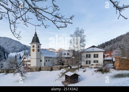 Monastero di Beinwil, Svizzera, Beinwil, Oberbeinwil, Soletta, Schwarzbubenland, Passwang, Ortodossa, Inverno, neve Foto Stock