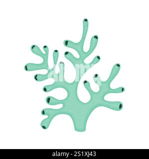 Ramo della barriera corallina. Fauna delle spugne sottomarine. Pianta azzurra marina turchese con una struttura tubolare spessa. Elemento naturale sott'acqua disegno a mano. Illustrazione vettoriale Illustrazione Vettoriale