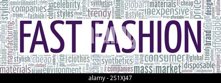 Progettazione concettuale di fast Fashion Word cloud isolata su sfondo bianco. Illustrazione Vettoriale