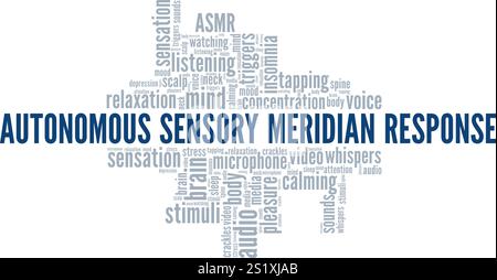 ASMR - progettazione concettuale di Word cloud Autonomous Sensory Meridian Response isolata su sfondo bianco. Illustrazione Vettoriale