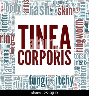 Tinea Corporis - progettazione concettuale di nuvole di parole ringworm isolata su sfondo bianco. Illustrazione Vettoriale