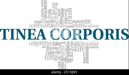 Tinea Corporis - progettazione concettuale di nuvole di parole ringworm isolata su sfondo bianco. Illustrazione Vettoriale