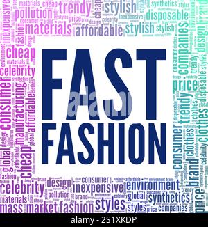 Progettazione concettuale di fast Fashion Word cloud isolata su sfondo bianco. Illustrazione Vettoriale