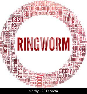 Tinea Corporis - progettazione concettuale di nuvole di parole ringworm isolata su sfondo bianco. Illustrazione Vettoriale