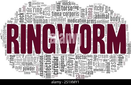 Tinea Corporis - progettazione concettuale di nuvole di parole ringworm isolata su sfondo bianco. Illustrazione Vettoriale