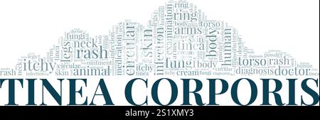 Tinea Corporis - progettazione concettuale di nuvole di parole ringworm isolata su sfondo bianco. Illustrazione Vettoriale