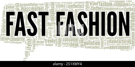 Progettazione concettuale di fast Fashion Word cloud isolata su sfondo bianco. Illustrazione Vettoriale