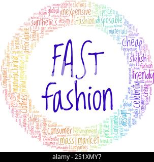 Progettazione concettuale di fast Fashion Word cloud isolata su sfondo bianco. Illustrazione Vettoriale