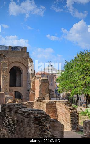 Resti della Domus Tiberiana sul colle Palatino a Roma, Italia. Foto Stock