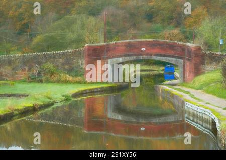 Pittura ad olio digitale autunnale del ponte 38 sul canale di Caldon, Denford, Inghilterra, Regno Unito. Foto Stock