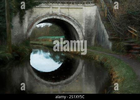 Illustrazione digitale dell'acquedotto Hazlehurst che trasporta il ramo Leek sul canale di Caldon vicino a Denford nello Staffordshire, Inghilterra, Regno Unito. Foto Stock