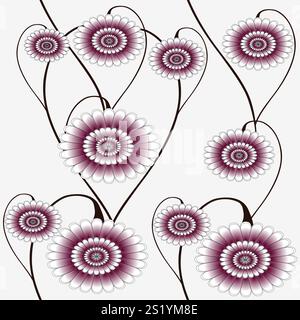 Motivo verticale senza cuciture con fiori astratti. Illustrazione Vettoriale