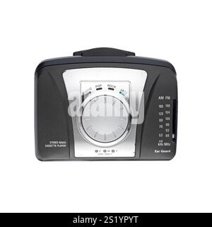 Radio stereo cassette vintage, vista frontale isolata su sfondo bianco Foto Stock