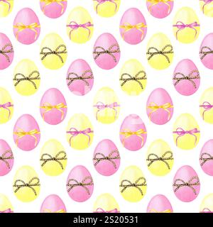 Felice Pasqua senza cuciture. Colorate e festose uova e archi di Pasqua acquerello Foto Stock