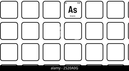 Arsenico, come, elemento periodico della tabella con nome, simbolo, numero atomico e peso. Metalloide velenoso con uso industriale limitato, ma è stato storicamente utilizzato in pesticidi, conservanti del legno, e scopi medicinali. Illustrazione Vettoriale