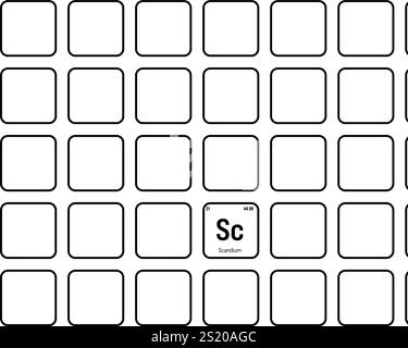 Scandio, SC, elemento tavola periodica con nome, simbolo, numero atomico e peso. Metallo di transizione con vari usi industriali, come in leghe di alluminio, illuminazione, e come componente in certi tipi di vetro. Illustrazione Vettoriale