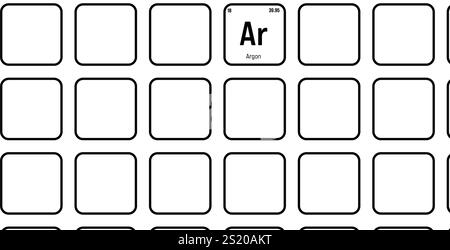 Argon, Ar, elemento periodico della tabella con nome, simbolo, numero atomico e peso. Gas inerte comunemente utilizzato nella saldatura e come atmosfera protettiva per alcuni processi industriali. Illustrazione Vettoriale