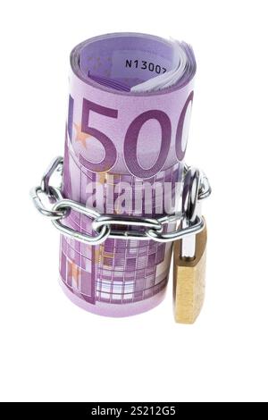 banconota da 500 euro chiusa a catena Foto Stock