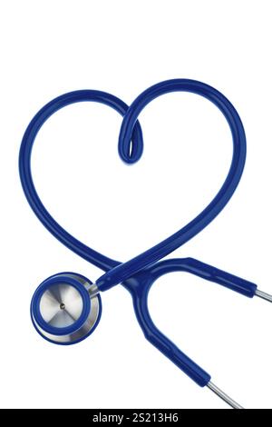 Uno stetoscopio si trova a forma di cuore su uno sfondo bianco Austria Foto Stock