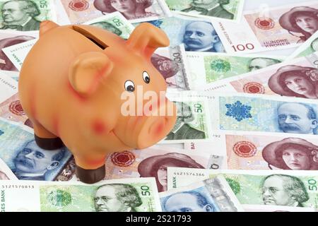 Corone norvegesi. La valuta della Norvegia in Europa. Con il salvadanaio Austria Foto Stock