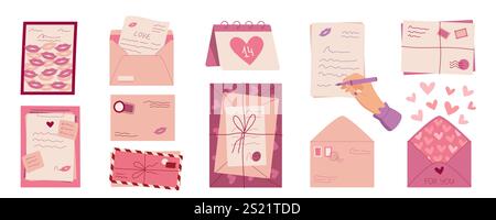 Busta e set da cartolina in stile romantico realizzati a mano Illustrazione Vettoriale