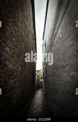 Vicolo acciottolato a Bruges, Belgio Foto Stock