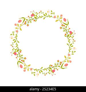 Cornice floreale, fiori semplici primaverili su sfondo bianco isolato. Illustrazione vettoriale Illustrazione Vettoriale