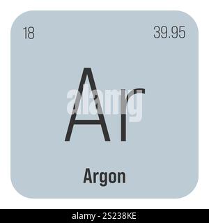Argon, Ar, elemento periodico della tabella con nome, simbolo, numero atomico e peso. Gas inerte comunemente utilizzato nella saldatura e come atmosfera protettiva per alcuni processi industriali. Illustrazione Vettoriale