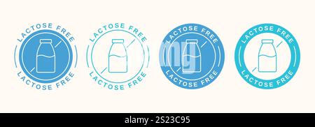 Set di etichette e badge privi di lattosio. Cartelli dei prodotti in stile piatto. Illustrazione vettoriale Illustrazione Vettoriale
