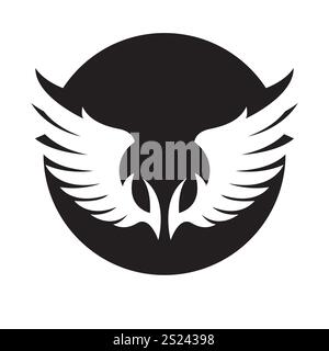 Il logo nero Wings è ampio e rappresenta libertà e potenza. Illustrazione Vettoriale
