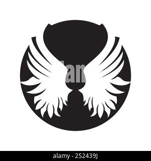 Il logo nero Wings è ampio e rappresenta libertà e potenza. Illustrazione Vettoriale