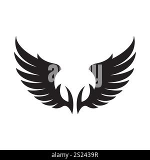 Il logo nero Wings è ampio e rappresenta libertà e potenza. Illustrazione Vettoriale