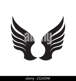 Il logo nero Wings è ampio e rappresenta libertà e potenza. Illustrazione Vettoriale