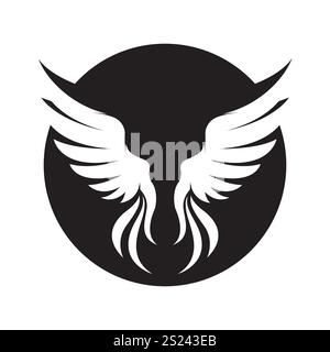 Il logo nero Wings è ampio e rappresenta libertà e potenza. Illustrazione Vettoriale