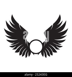 Il logo nero Wings è ampio e rappresenta libertà e potenza. Illustrazione Vettoriale