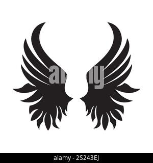 Il logo nero Wings è ampio e rappresenta libertà e potenza. Illustrazione Vettoriale