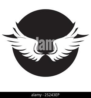 Il logo nero Wings è ampio e rappresenta libertà e potenza. Illustrazione Vettoriale