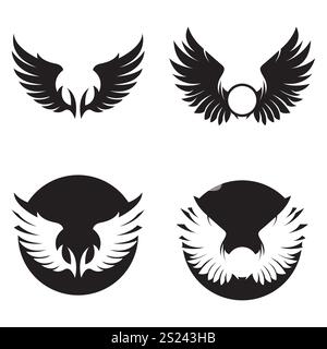 Il logo nero Wings è ampio e rappresenta libertà e potenza. Illustrazione Vettoriale