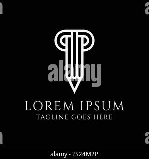 Lettera iniziale P Pen Pencil Monogram Line for Education Campus Collage Logo Design Vector Illustrazione Vettoriale