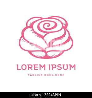 Vintage retrò semplice minimalista bellezza Fiore rosa rosso per Cosmetics Spa profumo icona Logo Design Vector Illustrazione Vettoriale