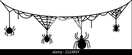 Bordo a tema Halloween con ragnatele e ragni, immagine vettoriale ideale per progetti di decorazione inquietanti Illustrazione Vettoriale
