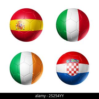 3D palloni da calcio con gruppo C squadre flag. UEFA EURO football Cup 2012. isolato su bianco Foto Stock