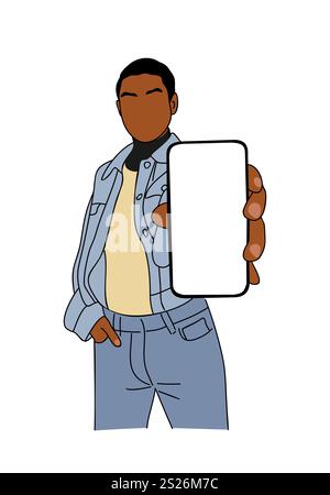 Persona che mostra un grande smartphone con schermo vuoto Illustrazione Vettoriale