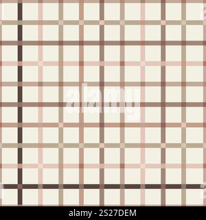 Tattersall Plaid in tonalità di caffè con motivo vettoriale senza cuciture beige panna. Foglietto di imballaggio in tessuto. Illustrazione vettoriale Illustrazione Vettoriale