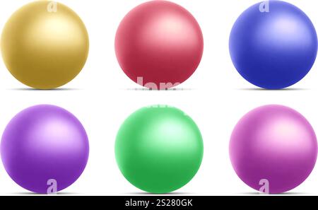 collezione di palline 3d colorate e realistiche. Set di sfere 3d lucide isolate. Illustrazione vettoriale Illustrazione Vettoriale