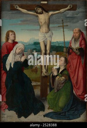 Titolo: The Crucifixion artista: Gerard David anno: CA. 1495 Medio: Olio su legno dimensioni: Totale 21 x 15 pollici (53,3 x 38,1 cm); superficie verniciata 20 5/8 x 14 3/4 poll. (52,5 x 37,5 cm) posizione: Metropolitan Museum of Art, New York Foto Stock