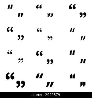 Icone delle virgolette. Simbolo di punteggiatura vocale. Forme nere minimali. Illustrazione vettoriale. Illustrazione Vettoriale