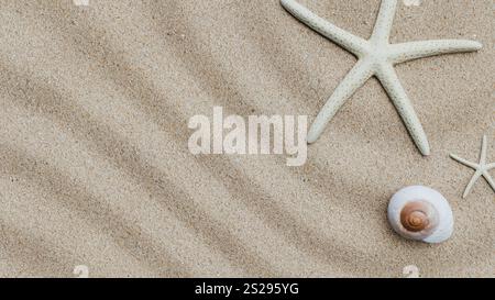 Spiaggia estiva concnepts Flat dispone di sfondi copyspace. rendering 3d. Foto Stock