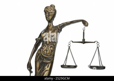 Scultura di Justitia, simbolo di giustizia e giurisdizione Foto Stock