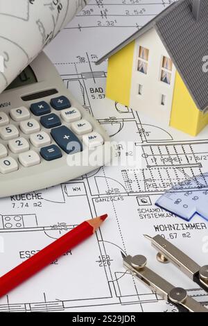 Piano di costruzione di un edificio residenziale. Disegni e progetti di un architetto Foto Stock